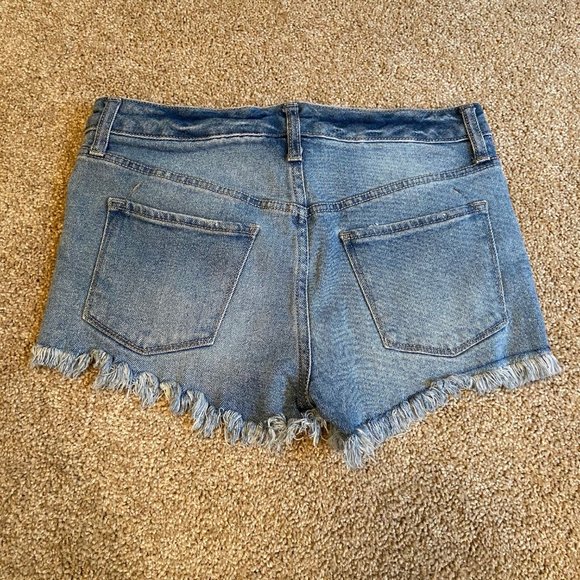 Mossimo High Rise Frayed Distressed Jean Festival Shorts Denim with Lace Detail - Picture 2 of 3